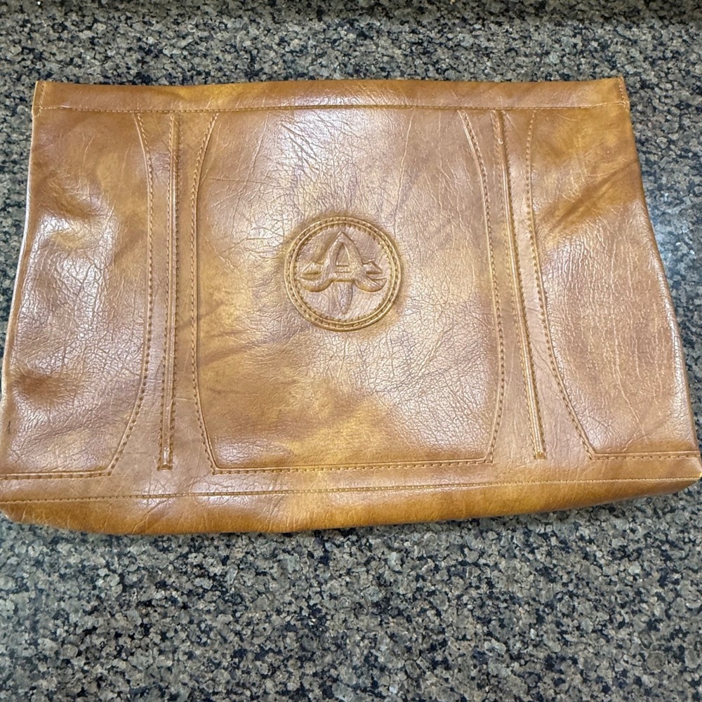 Vintage 1975 American Tourister Tan Faux‎ Leather Document Clutch Bag Japan Made